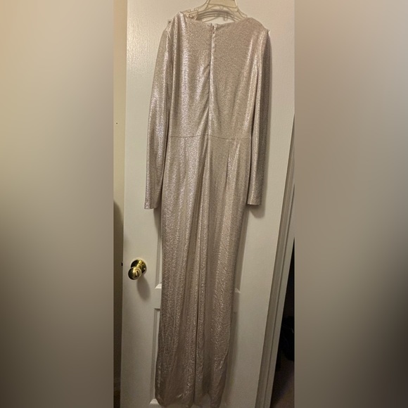 Size 10 Metalic long sleeved dress with mid-knot and  knee high slit. Worn once. - Picture 6 of 6